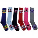 6 Pairs of Women's Argyle Knee High Socks, Assorted Colors, Sock Size 9-11