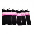 6 Pairs of Girl's Cotton Knee High Socks, Cable Knit Pattern (9 - 11, Black)