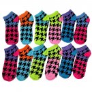 12 Pairs Of Sockbin Fashion Neon Houndstooth Printed Ankle Socks, Cotton Socks