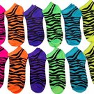12 Pairs Of Sockbin Womens Neon Jungle Zebra Cotton Low Cut Ankle Socks