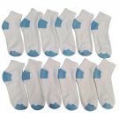 "12 Pairs of Women's Quarter Length Low Cut Ankle Socks, Cotton (White with bl..
