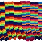 12 Pair Of excell Ladies Rainbow Stripe Printed Knee High, Sock Size 9-11