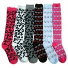 6 Pairs Of excell Ladies Heart And Animal Print Trendy Knee High Socks