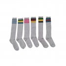 6 Pairs Of Womens White Referee Style Knee Highs With Assorted Color Tops