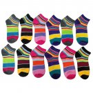12 Pairs Of Sockbin Womens Like Candy Rainbow Striped Cotton Blend Ankle Socks