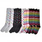 12 Pairs Of Sockbin Womens Peace Sign Polka Dot And Stripe Knee Highs #SC413