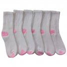 6 Pair Of excell Ladies Full Cushion Crew Socks, Pink Heel & Toes Size 9-11