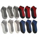 12 Pairs Ladies Checker Print Low Cut Cotton Ankle Socks
