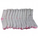 12 Pair Of excell Ladies Full Cushion Crew Socks, Pink Heel & Toes Size 9-11
