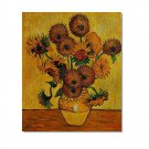 100% Hand Painted Vase with Fifteen Sunflowers Vincent van Gogh Oil Painting Reproduction Hand
