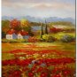 Flower Field Landscape Oil Painting Italian Tuscany Landscape Poppy Field Vineyard-074 High