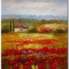 Flower Field Landscape Oil Painting Italian Tuscany Landscape Poppy Field Vineyard-075 High