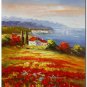 Flower Field Landscape Oil Painting Italian Tuscany Landscape Poppy Field Vineyard-080 High