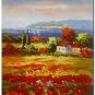 Flower Field Landscape Oil Painting Italian Tuscany Landscape Poppy Field Vineyard-081 High