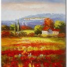 Flower Field Landscape Oil Painting Italian Tuscany Landscape Poppy Field Vineyard-082 High