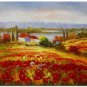 Flower Field Landscape Oil Painting Italian Tuscany Landscape Poppy Field Vineyard-086 High
