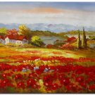 Flower Field Landscape Oil Painting Italian Tuscany Landscape Poppy Field Vineyard-087 High