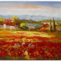 Flower Field Landscape Oil Painting Italian Tuscany Landscape Poppy Field Vineyard-087 High