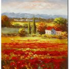 Flower Field Landscape Oil Painting Italian Tuscany Landscape Poppy Field Vineyard-088 High