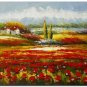 Flower Field Landscape Oil Painting Italian Tuscany Landscape Poppy Field Vineyard-089 High