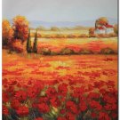 Flower Field Landscape Oil Painting Italian Tuscany Landscape Poppy Field Vineyard-093 High