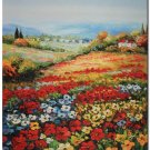 Flower Field Landscape Oil Painting Italian Tuscany Landscape Poppy Field Vineyard-096 High