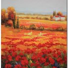 Flower Field Landscape Oil Painting Italian Tuscany Landscape Poppy Field Vineyard-098 High