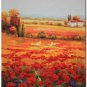 Flower Field Landscape Oil Painting Italian Tuscany Landscape Poppy Field Vineyard-098 High