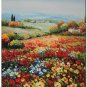 Flower Field Landscape Oil Painting Italian Tuscany Landscape Poppy Field Vineyard-099 High