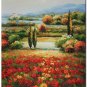 100% Handmade Flower Field Landscape Oil Painting Italian Tuscany Landscape Poppy Field
