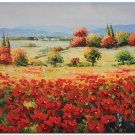 Flower Field Landscape Oil Painting Italian Tuscany Landscape Poppy Field Vineyard-101 High