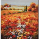 Flower Field Landscape Oil Painting Italian Tuscany Landscape Poppy Field Vineyard-105 High