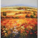 Flower Field Landscape Oil Painting Italian Tuscany Landscape Poppy Field Vineyard-106 High