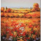 Flower Field Landscape Oil Painting Italian Tuscany Landscape Poppy Field Vineyard-110 High