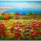 Flower Field Landscape Oil Painting Italian Tuscany Landscape Poppy Field Vineyard-112 High