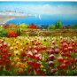Flower Field Landscape Oil Painting Italian Tuscany Landscape Poppy Field Vineyard-112 High