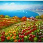 Flower Field Landscape Oil Painting Italian Tuscany Landscape Poppy Field Vineyard-113 High