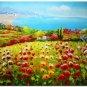 Flower Field Landscape Oil Painting Italian Tuscany Landscape Poppy Field Vineyard-114 High