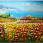 Flower Field Landscape Oil Painting Italian Tuscany Landscape Poppy Field Vineyard-116 High