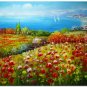 Flower Field Landscape Oil Painting Italian Tuscany Landscape Poppy Field Vineyard-117 High