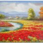 Flower Field Landscape Oil Painting Italian Tuscany Landscape Poppy Field Vineyard-118 High
