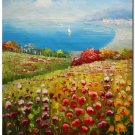 Flower Field Landscape Oil Painting Italian Tuscany Landscape Poppy Field Vineyard-122 High