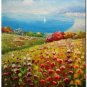 Flower Field Landscape Oil Painting Italian Tuscany Landscape Poppy Field Vineyard-122 High
