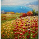 Flower Field Landscape Oil Painting Italian Tuscany Landscape Poppy Field Vineyard-123 High