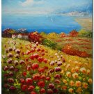 Flower Field Landscape Oil Painting Italian Tuscany Landscape Poppy Field Vineyard-124 High