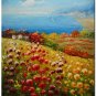 Flower Field Landscape Oil Painting Italian Tuscany Landscape Poppy Field Vineyard-124 High