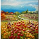 Flower Field Landscape Oil Painting Italian Tuscany Landscape Poppy Field Vineyard-125 High