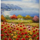 Flower Field Landscape Oil Painting Italian Tuscany Landscape Poppy Field Vineyard-126 High