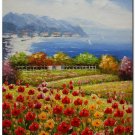 Flower Field Landscape Oil Painting Italian Tuscany Landscape Poppy Field Vineyard-128 High