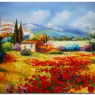 Flower Field Landscape Oil Painting Italian Tuscany Landscape Poppy Field Vineyard-129 High